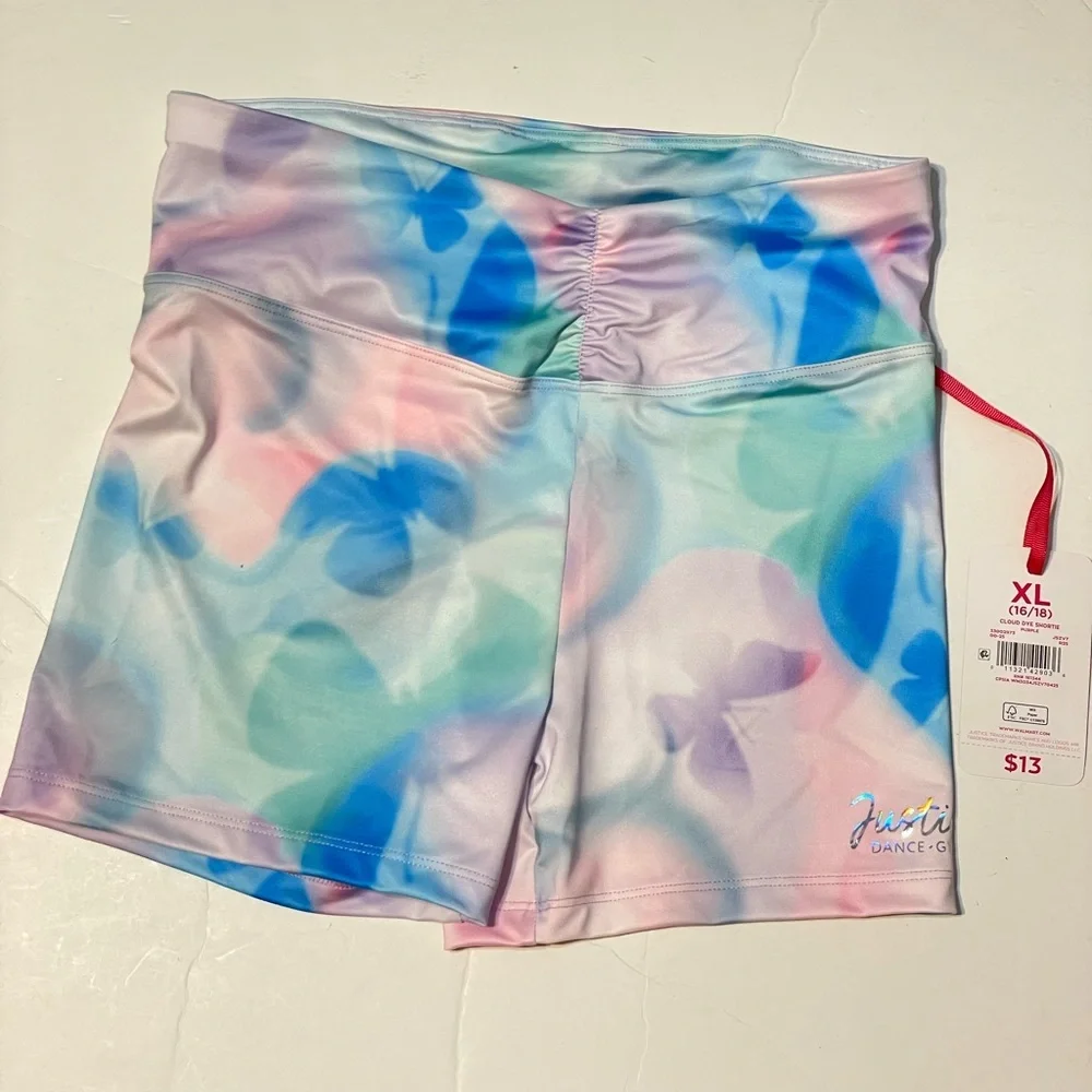 Justice Cinch Waistband Dance Shorts Girls XL (16-18) with Butterfly Print,